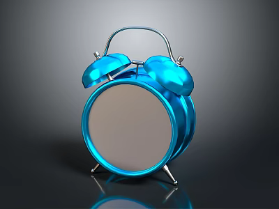 Blue Metallic Alarm Clock With Double Bells Round White Dial Stand And Reflective Surface 3d model