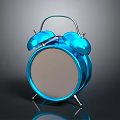 Blue Metallic Alarm Clock With Double Bells Round White Dial Stand And Reflective Surface
