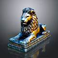 Reclining Bronze Lion Statue With Metallic Sheen Intricate Mane And Pedestal Base
