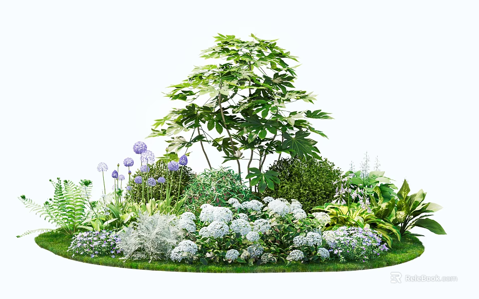 Ground Cover Landscape With Various Plants And Flowers 3d model 
