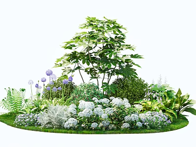 Ground Cover Landscape With Various Plants And Flowers 3d model