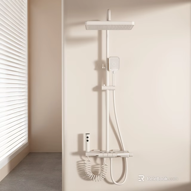 Modern White Wall Mounted Bathroom Shower System With Rainfall Head And Handheld Sprayer 3d model 