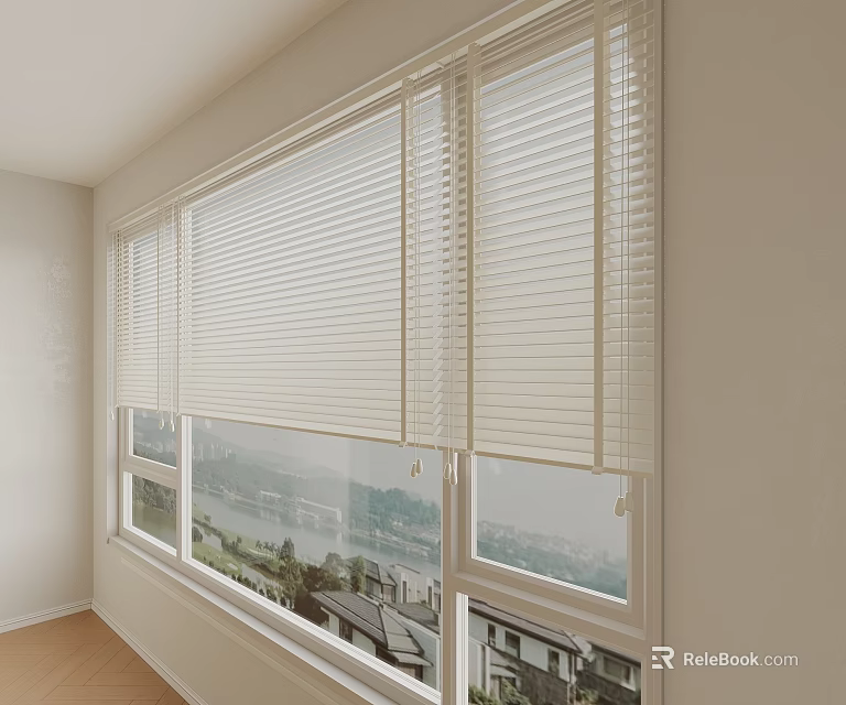Elegant White Window Blinds Home Interior With Scenic Outdoor View And Natural Light 3d model 