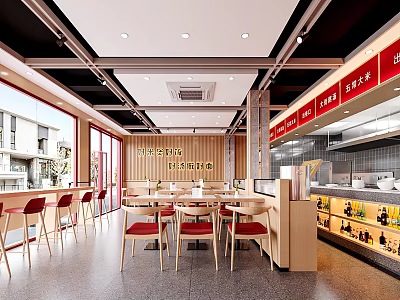 Modern Hot Pot Restaurant Interior With Dining Area And Open Kitchen 3d model