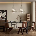 Middle Ancient Dining Table and Chair Combination Chandelier Floor Lamp Sideboard Dining Chair 3d model