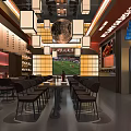 Modern Bar Interior Design Featuring Moon Decor Hanging Lights Wine Racks And Wooden Tables