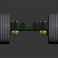 Heavy Duty Tires with White Rims and Green Axle Beam in 3D Suspension Model