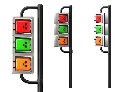 Modern Traffic Lights With Red Green Orange Lenses For Street Roadway Safety Signals 3d model