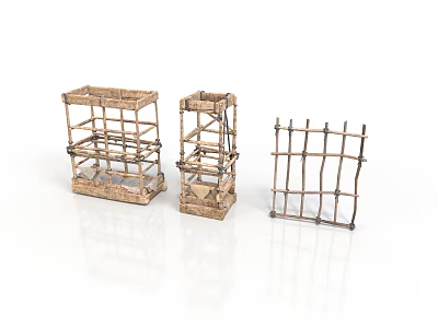 Handmade Bamboo Storage Shelves For Home Organization With Woven Design And Different Sizes 3d model