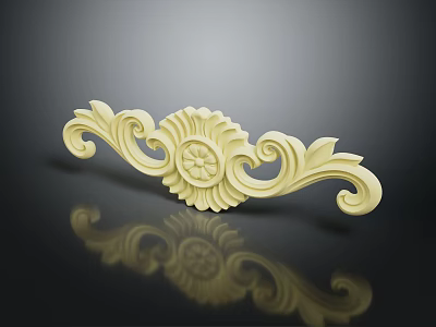 Detailed Cream Colored Carved Ornament Featuring Floral Motif And Curved Scrolls 3d model