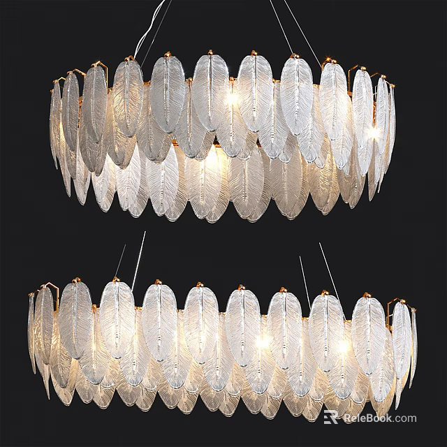 Elegant Modern Feather Shaped Transparent Chandelier With Illuminated Layered Light Design 3d model