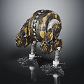 Armored Black And Yellow Mechanical Creature With Spring Legs And Clawed Metal Base