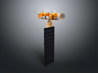 Spacecraft Model With Orange White Components And Extended Solar Panel 3d model