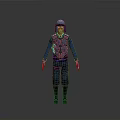 3D Character Model In Blue Uniform With Helmet Standing On Dark Background
