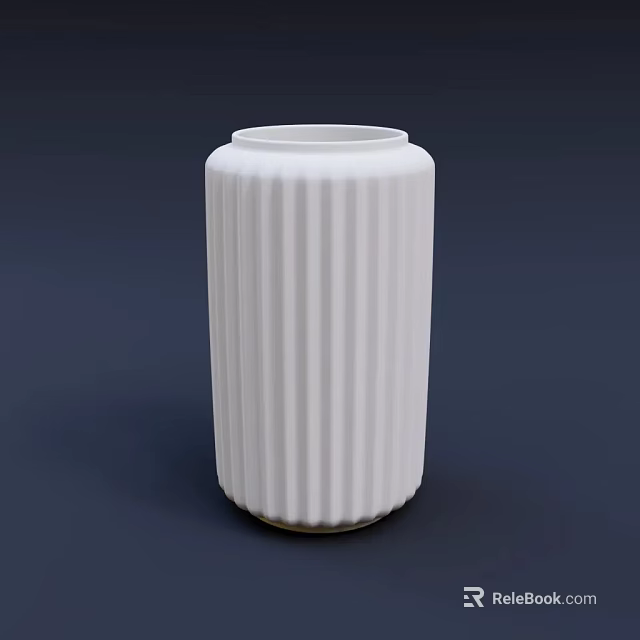 Elegant White Ceramic Vase With Vertical Stripes And Cylindrical Shape On Dark Blue Background 3d model 