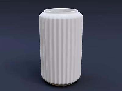 Elegant White Ceramic Vase With Vertical Stripes And Cylindrical Shape On Dark Blue Background 3d model