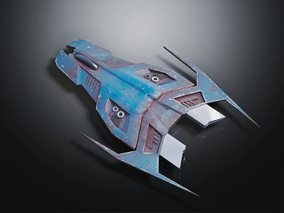 Blue Metallic Spaceship Featuring Sharp Wings and Detailed Design for Space and Aerospace Missions 3d model