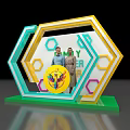 Family Photo Spot Hexagon Green Yellow White With FAMILY Lettering Yellow Emblem Two People Posing