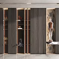 Modern Luxury Interior Decorative Cabinet With Wooden Panels LED Lighting And Figurines