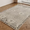 Traditional Square Rug with Intricate Light Gray Pattern and Dark Border for Living Room