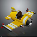 Yellow Toy Spaceship With Stripe Design Cockpit Wings And Silver Nose