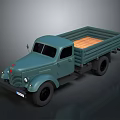 Teal Vintage Truck With Flatbed Wooden Planks And Round Headlights Design