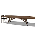 Modern Minimalist Dining Table Set With Long Brown Tabletop And Matching Wooden Chair