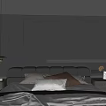 Modern Dark Bedroom Interior With Leather Bed Nightstands Green Plant And Area Rug