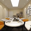 Public Office Space With Chinese Style Mural Wooden Desk Bookshelf And Camera Setup