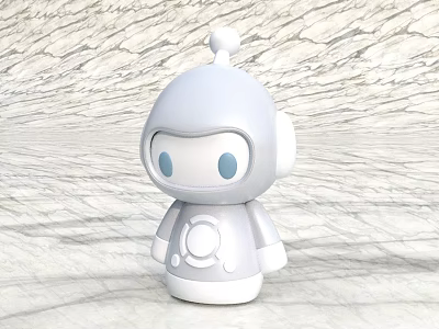 White Robot Doll With Blue Eyes Round Head And Circular Details Design 3d model