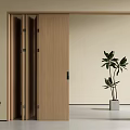 Poliform Wooden Folding Door with Sleek Frame Light Background and Green Plant in White Planter