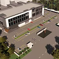 Modern Hotel Building Exterior Design With Parking Lot And Tree Landscaping
