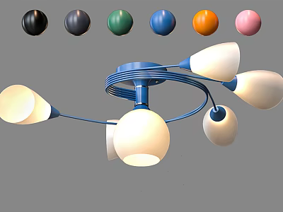 Modern Chandelier with Blue Frame White Lampshades and Multicolored Decorative Balls for Interior Design 3d model