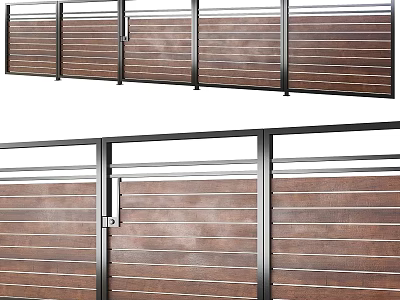 Modern Interior Room Dividers With Vertical Wooden Slats And Metal Frames 3d model