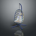 Modern Single Seater Chair With Blue Metal Frame And Rattan Weave Design