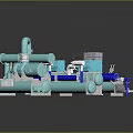 Industrial Mechanical Equipment System With Blue Light Blue Pipes And Machinery Components