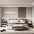 Modern Bedroom Interior Design With Upholstered Headboard Nightstands Bench And Ambient Lighting