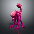 Pink Fantasy Creature With Long Neck Lumpy Head Open Mouth Sharp Teeth And Slender Limbs 3d model