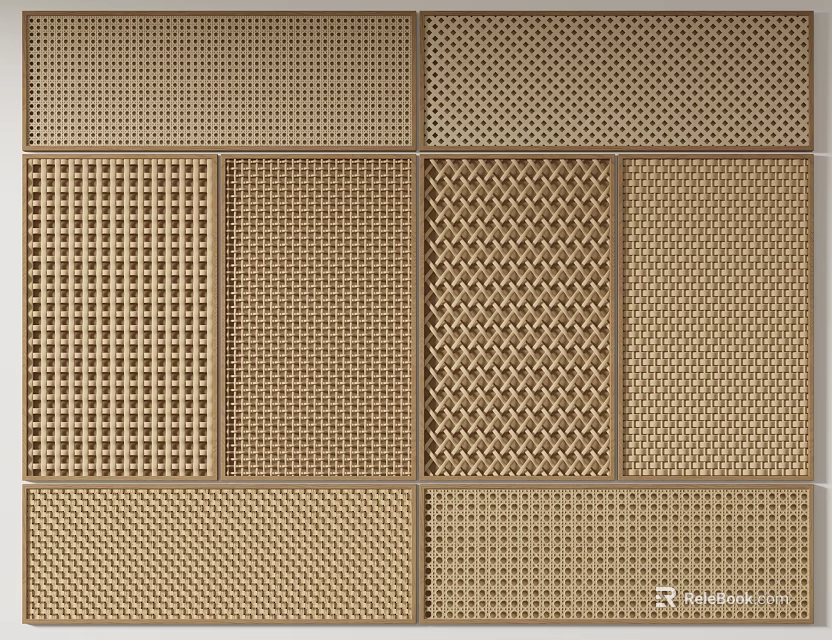 Decorative Wooden Room Dividers With Various Perforated Grid Patterns For Interior Decor 3d model