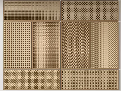 Decorative Wooden Room Dividers With Various Perforated Grid Patterns For Interior Decor 3d model