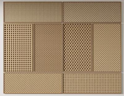 Decorative Wooden Room Dividers With Various Perforated Grid Patterns For Interior Decor 3d model