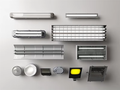 Different Types Of Modern Lighting Fixtures With Strip Panel And Round Designs 3d model