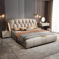 Modern Luxury Bedroom With Beige Diamond Stitched Bed Nightstands Table Lamps And Dressing Table Mirror