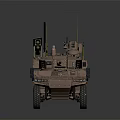 Tactical Six Wheel Utility Vehicle With Roof Mounted Antennas And Metallic Exterior