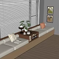Modern Middle Ancient Bay Window Cabinet Bay Window Cushion Middle Ancient Style Cushion Blinds Curtain Modern Bay Window Cushion Bay Window Cushion Bay Window Pillow 3d model