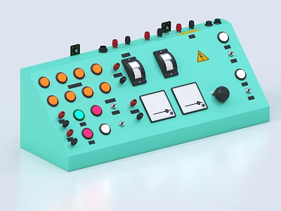 Light Green Control Panel With Various Buttons Knobs Switches And Indicator Lights 3d model