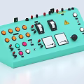 Light Green Control Panel With Various Buttons Knobs Switches And Indicator Lights 3d model