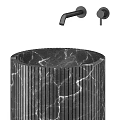 Modern Cylindrical Marble Washbasin in Black Gray White with Textured Surface and Faucet