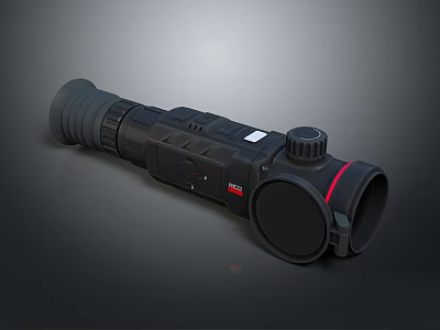 Professional Black Thermal Imaging Device With Long Cylindrical Lens And Red Stripe Accents 3d model