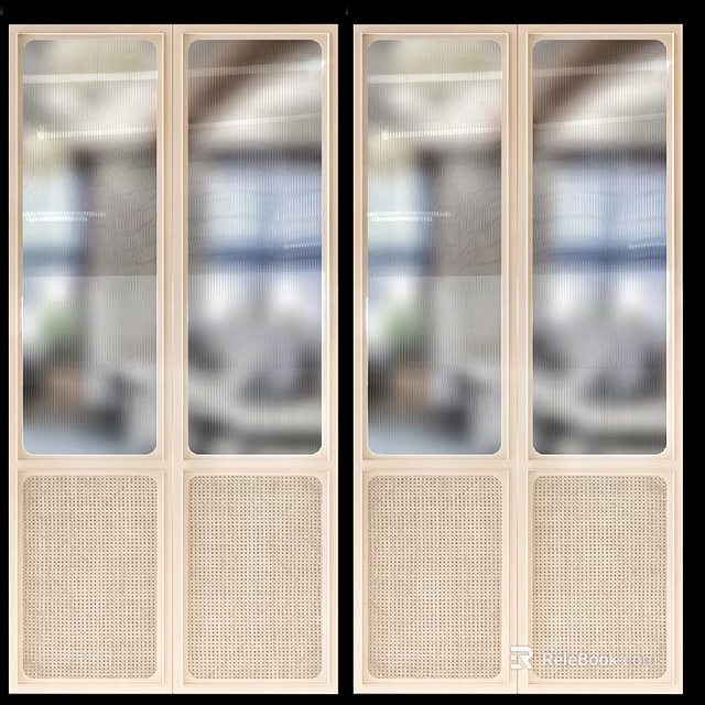Modern Sliding Doors With Wooden Frame Glass Panels And Woven Details For Interior Living Space 3d model 